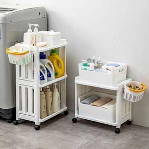 하루꿈 이동식 욕실수납장 트롤리 화장실 다용도 무빙 수납 선반 틈새선반, 3단, 화이트2