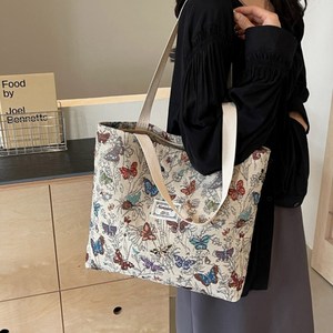 나비무늬 에코 린넨 캔버스 토트 숄더백