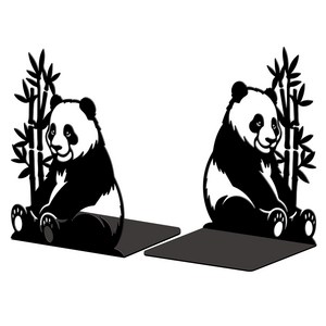 2개 패션 금속 책지지대 L자 북엔드 판다 패턴 190x135x110mm, 검정색