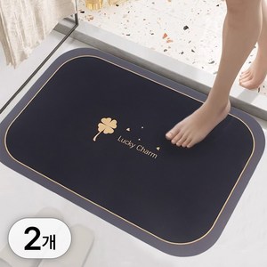 투데이리빙 1+1 빨아쓰는 네잎 클로버 규조토 발매트 욕실 화장실 매트 주방 발판 미끄럼방지 물흡수 발수건 대형 예쁜 바닥 러그, 2개, 블랙+네이비