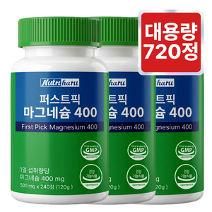 뉴트리하루 퍼스트픽 데일리 마그네슘 400 영양제 식약청 인증, 3개, 240정