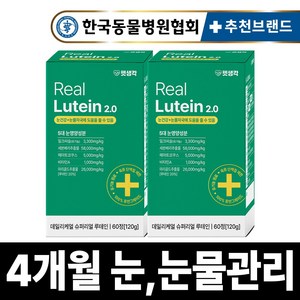 펫생각 리얼루테인 반려견 강아지 눈 영양제 눈물 자국 보조제 백내장 녹내장 눈노화 예방 시력저하 120g, 2개, 눈물개선/눈건강, 60정