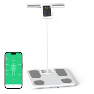 AURURA 스마트 체중계 가정용 블루투스 LCD 강화유리 체지방 측정기 8극 전극 체중계, 흰색, 1개, TS-EF01
