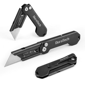DURATECH 2PC 다기능 스테인리스 접이식 커터칼 문구용 택배칼, 1세트, 블랙