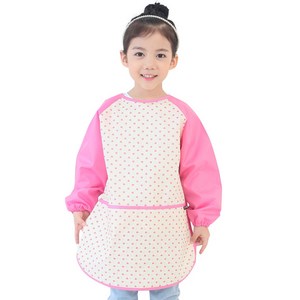 플리에 여아용 긴소매 앞치마, 크림 + 핑크하트