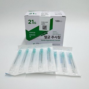 한국백신 일회용 주사침 21G 11/4" 100개, 1박스