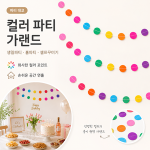 피아루네 원형 파티 가랜드 생일파티 천장 벽장식, 2개, 레인보우