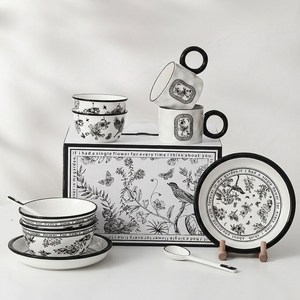 메블르 가든 2인 도자기 식기 선물세트 공기 (2P)+대접 (2P)+접시 (2P)+머그컵 (2P)+숟가락 (2P)+선물박스 포장, 1세트, 2인 식기 10P