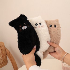 템포유 귀여운 고양이 봉제 필통 캐릭터 대용량 학생 파우치 펜슬케이스, 블랙, 1개