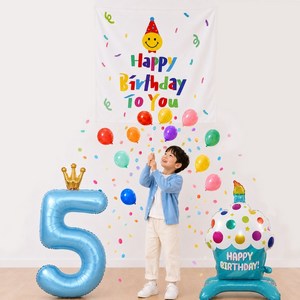 이벤트홀릭 서프라이즈 드롭 생일 현수막 세트 숫자풍선 컨페티 파티용품, 1개, 블루 숫자 5
