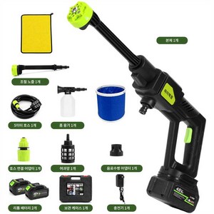 60Bar 무선 고압세척기 듀얼 배터리 24000mAh 2개 대용량 배터리 최대 60분 사용 강력수압 차량세차 휴대용 세차건, 1개