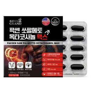 네이처그랜드 팍쎈 쏘팔메토 옥타코사놀 맥스 90일분 전립선건강 고함량 미국완제품, 1개, 90정