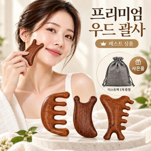 린세크 괄사 마사지기 두피 얼굴 붓기 림프 승모근 마사지, 우드, 3개