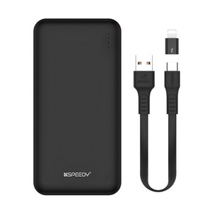 스피디 슬림 듀얼 10000 보조배터리 + C타입 케이블, BND-2PCPPB100A, 블랙