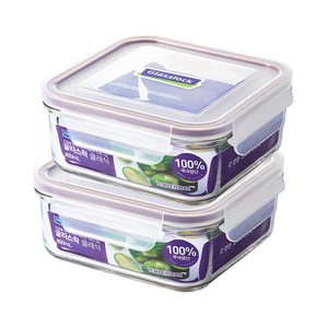 글라스락 퍼플 에디션 정사각 밀폐용기, 2개, 850ml