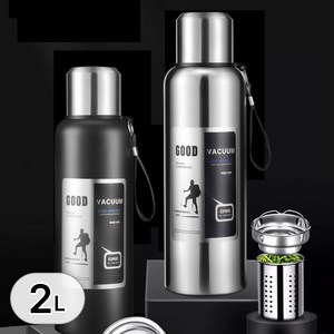 2L 대용량 강력 모던 보온 보냉병 2리터 스텐 텀블러 물통 보냉 물병 다이어트 헬스 워터 보틀 캠핑 보온병, R99843B(블랙, 1개, 2000ml