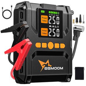 BSMOOM 3000A 자동차 점프스타터 올인원 에어펌프 보조배터리 사용 가능 12V, 1개, 8000mAh