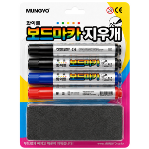 문교 보드마카 4개+지우개 세트, 블랙2,블루1,레드1, 1팩