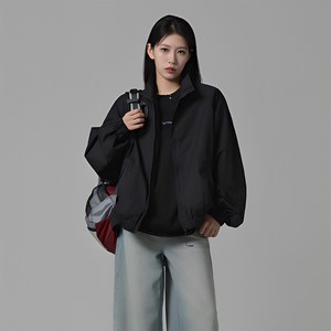지쥬 여성 오버핏 초경량 바람막이 무지 블랙 가벼운 점퍼