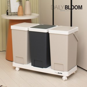 데일리블룸 원터치 이동식 재활용 분리수거함 휴지통 3단 분리수거함, 혼합색상, 1세트