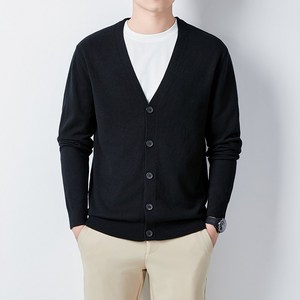 남성용 부드럽고 편안한 순색 브이넥 니트 가디건 캐주얼 데일리 봄가을룩 8007