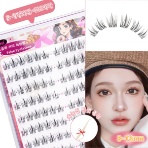 Keka 노글루 가닥 속눈썹 8-12mm 내추럴 인조 속눈썹, 1개, B-투명라인