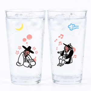 포퍼블릭 김홍도 변색잔 전통 유리잔 온도변색 소맥잔 맥주잔, 1개, 230ml 2개 set
