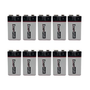 EnerVolt 9V 6F22 일회용 망간 건전지, 1개, 10개입