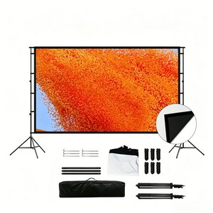 옥외 듀얼 삼각 스탠드 프로젝터 스크린 블랙 후면 주름 방지 HD 스크린 광시야각 세트 고반사 고대비도 가정용/회의실/홈시어터, 120인치