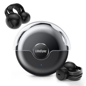 LifeSync 오픈형 블루투스 이어폰 귀걸이형 무선 이어폰 귀 안아픈 운동용 자동페어링 방수, 블랙, H08