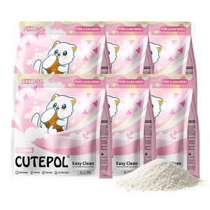 CUTEPOL 고양이 카사바 모래 먼지없는 고양이모래 대용량 저먼지, 분홍 장미향, 6개, 2.5kg