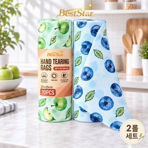 BestStar 블루베리 사과 과일 패턴 뜯어쓰는 주방수건 롤행주 건습겸용 다용도 사용, 1세트, 블루베리 1롤 사과 1롤 25x25cm 총40매