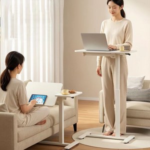 사이드테이블 침대 옆 쇼파 미니 테이블 회전 책상 접이식 이동식 높이조절 승강 침실 침대용 휴대용 협탁 80*40cm, 화이트(80*40cm)