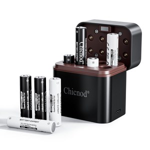 CHICNOD 스마트 건전지 충전기 케이스 8칸 1.5V AAA 1300mWh 1.5V 리튬이온 충전식 배터리 포함, 1개