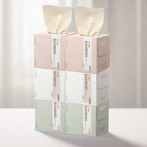 휴홈 먼지없는 무표백 순수 대나무 티슈 미니팩 각티슈, 6개, 230매