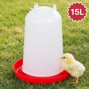 앙플러스 간편한 닭물통 자동급수기 병아리 물통 모이통 사료통, 15L, 1개, 레드+15L