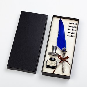 디디트러스트 고급 깃털펜 캘리그라피 세트 펜촉 교체형 잉크포함 선물용 필기구 해리포터 스타일 빈티지 감성, 네이비