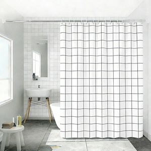 사니누 방수 샤워 커튼 반투명 곰팡이 차단, 화이트 체크, 1개