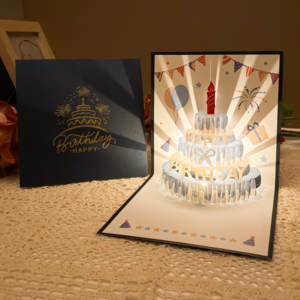 위캔바이 생일축하 멜로디 팝업 입체카드, 1개, 네이비