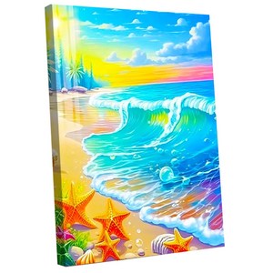 votgl 보석십자수 캔버스형 DIY 액자형 풍경 인물 꽃식물50x40cm, 027바다, 1개