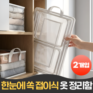 펄빈 한눈에쏙 접이식 옷 정리함, 2개, 투명