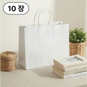 조이아 튼튼한 가로형 종이 쇼핑백 무지 화이트 10p, 10개