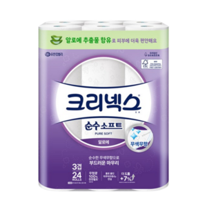 크리넥스 3겹 천연펄프 순수소프트 화장지 알로에, 28m, 24롤, 1개