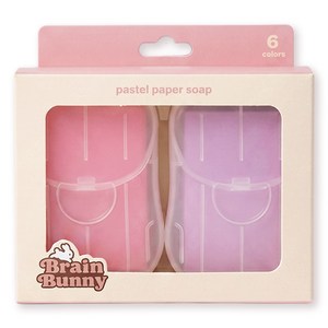 브레인버니 파스텔 종이비누 휴대용 일회용, 화이트+핑크+퍼플+블루+그린+옐로, 6개, 2.7g