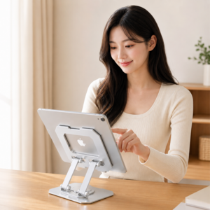 루베인 흔들리지 않는 360도 회전 아이패드 태블릿 거치대, 1개, 실버