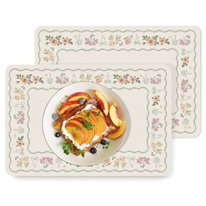 핫쏘잇 방수 열차단 식탁 테이블매트, 2개, 30x45cm, 플라워 가든