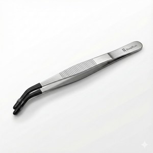 NRC 파충류핀셋 마우스롯방지 굽은형 20cm, 1개, 실버