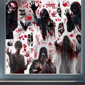 ROOICE 할로윈 공포 스티커 데코 스티커 창문 스티커 파티 장식, 6장, B타입