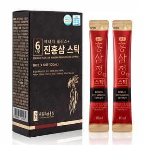 100% 홍삼농축액 6년근 에너지플러스 진홍삼스틱, 10개, 10ml