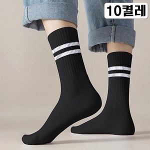 올리싹 5+5 두꺼운 남성용 국산 더블쿠션 두줄 스포츠 중목 양말, 블랙, 10개